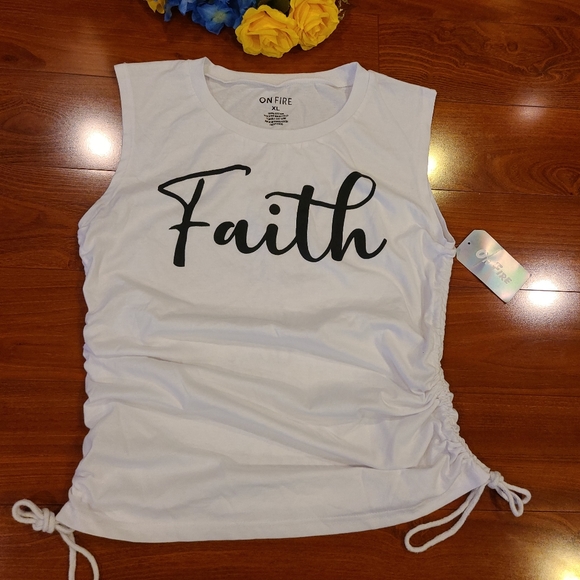 On Fire White Faith Tank Top Size XL - Picture 1 of 5